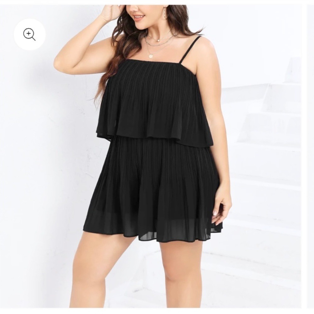 Exlura Romper Dress Pleated Tiered Layered, Womens XL Black